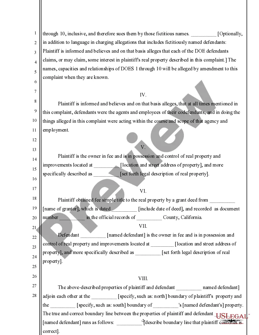 Preview Complaint to Quiet Title and for Injunctive Relief to Resolve Lot Lines