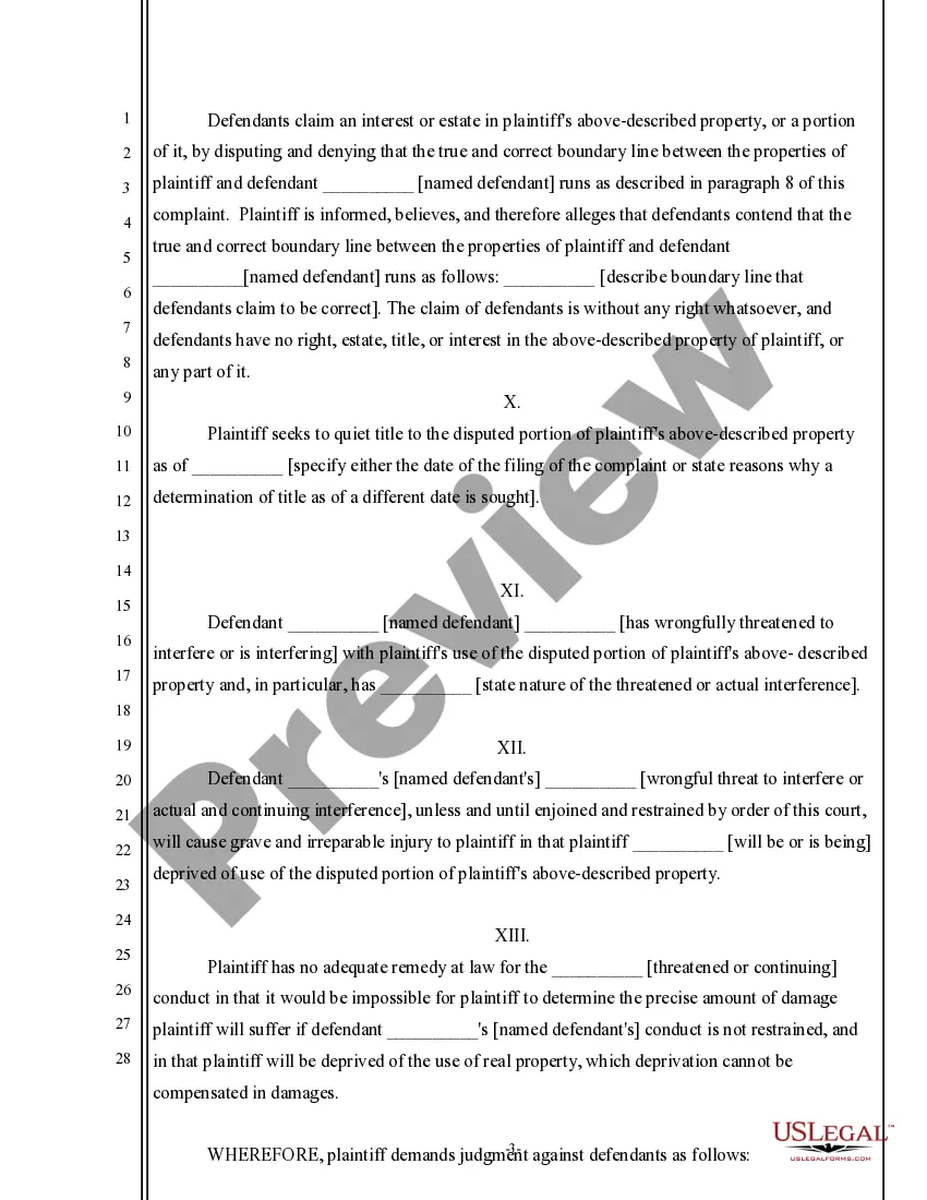 Preview Complaint to Quiet Title and for Injunctive Relief to Resolve Lot Lines