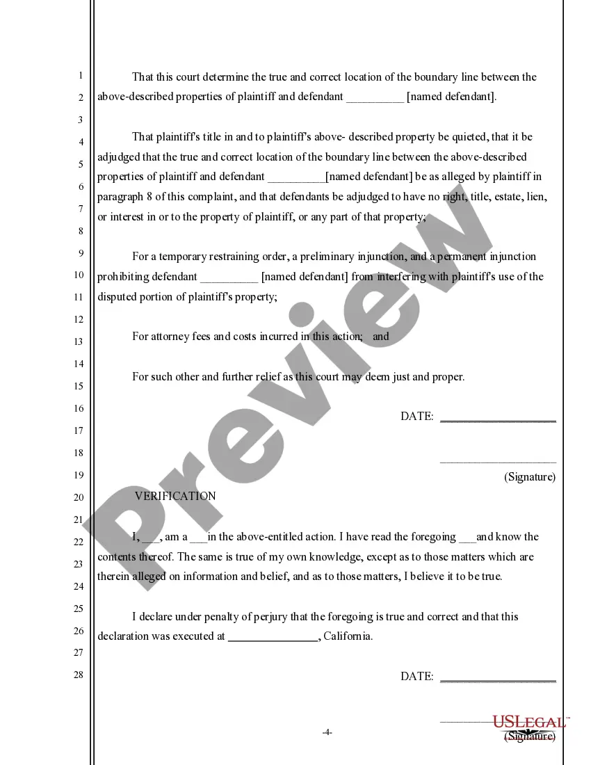 Preview Complaint to Quiet Title and for Injunctive Relief to Resolve Lot Lines