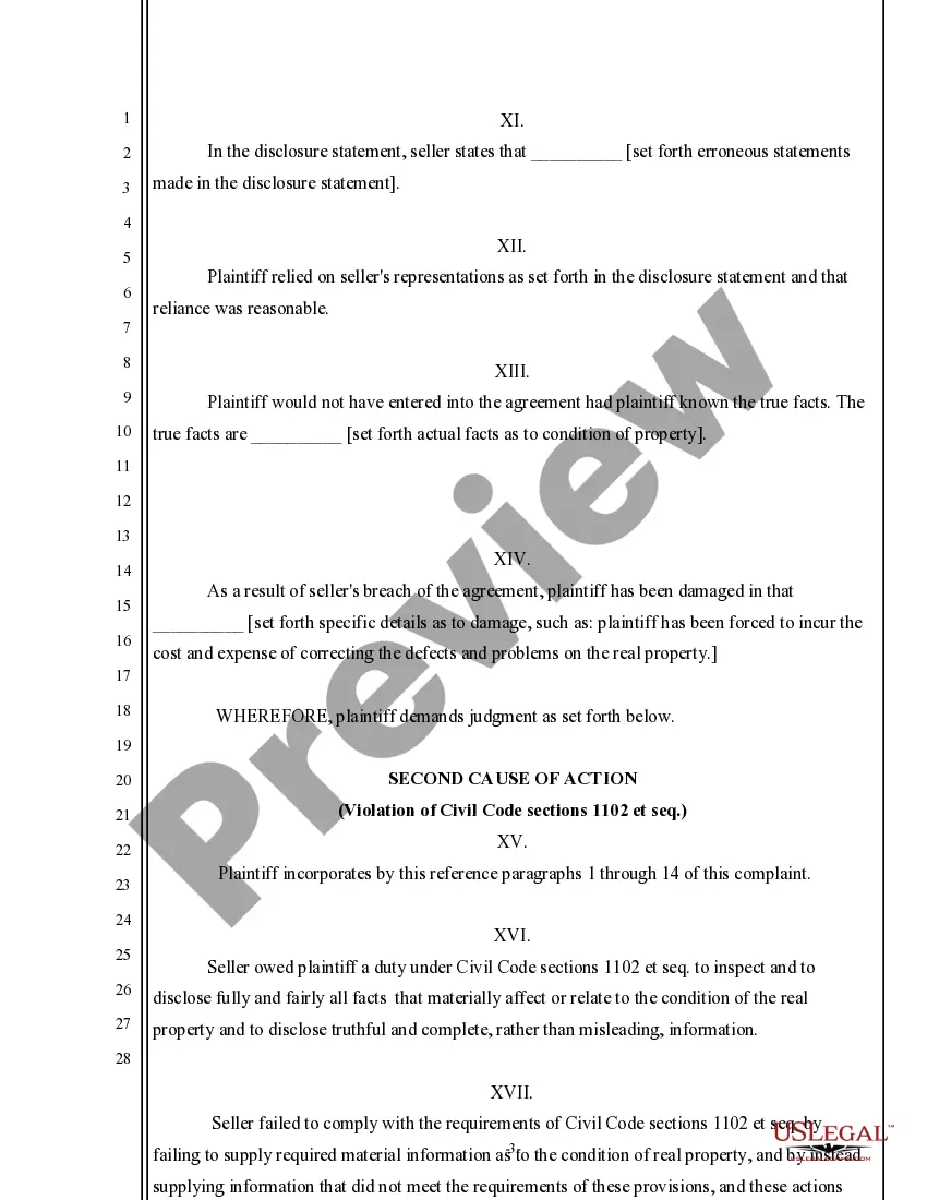 Get Complaint for Breach of Contract for Failure to Disclose Condition of Property Preview Complaint for Breach of Contract for Failure to Disclose Condition of Property