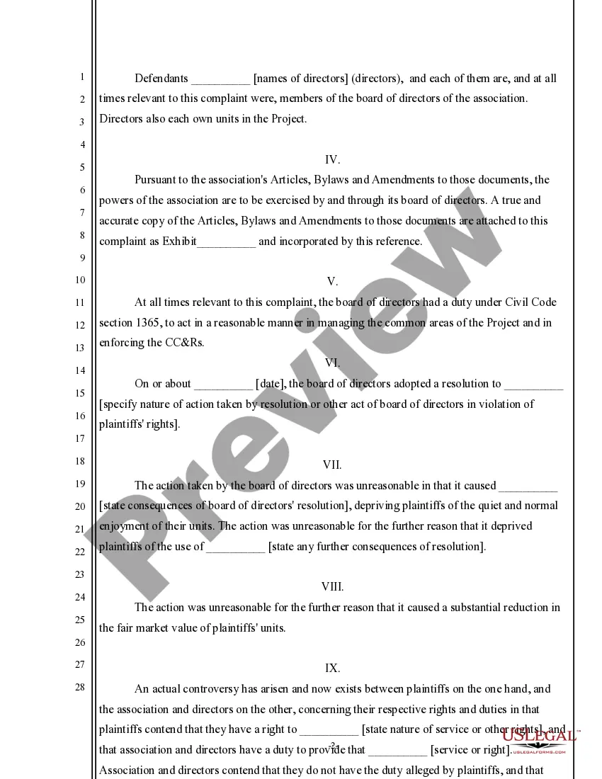 Preview Complaint for Declaratory Relief and Damages by Condo Owner against Association
