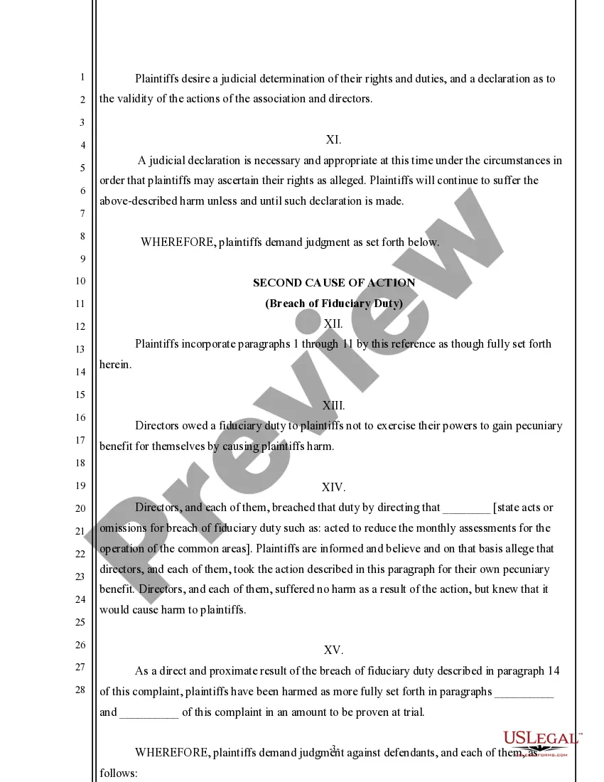 Preview Complaint for Declaratory Relief and Damages by Condo Owner against Association