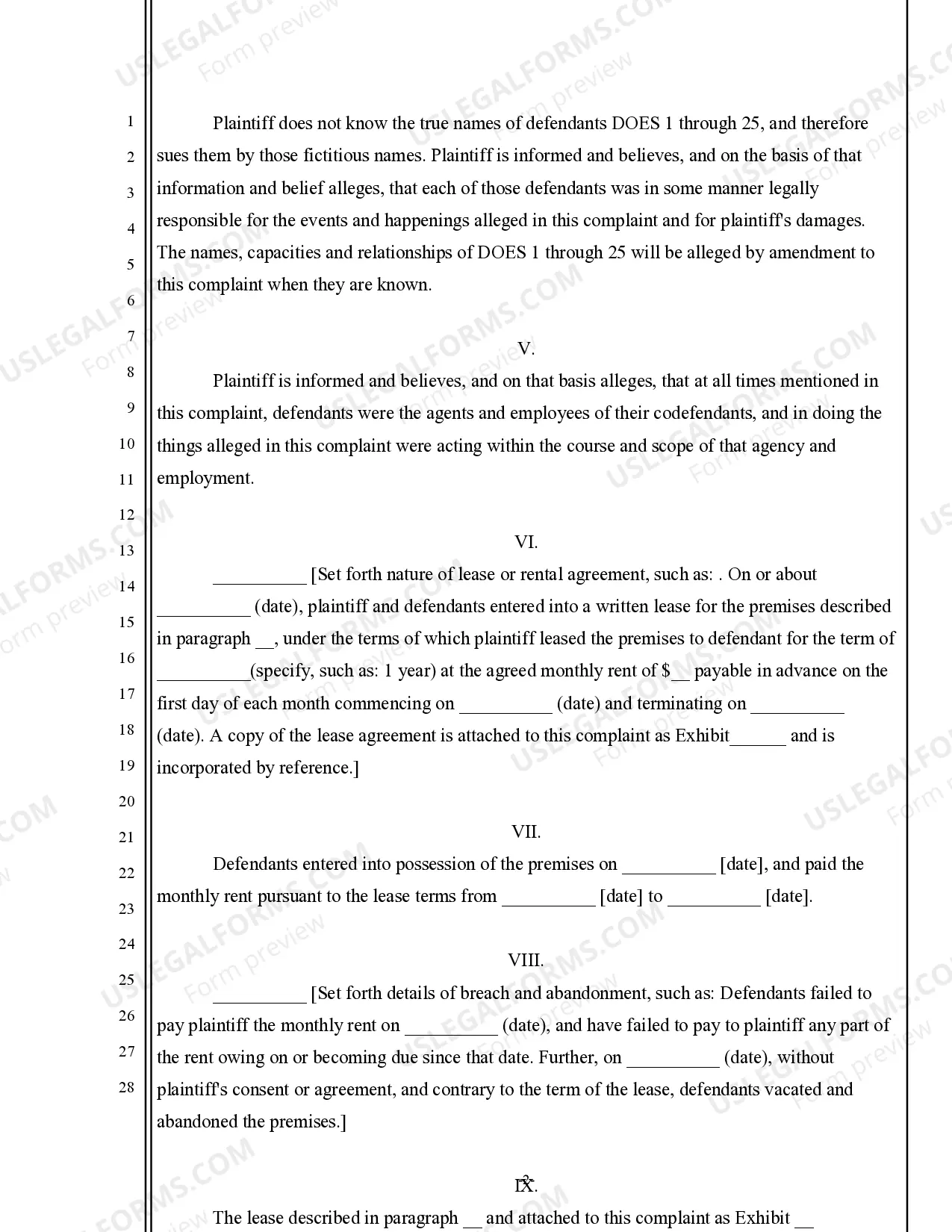 Preview Complaint for Rent Due to Landlord