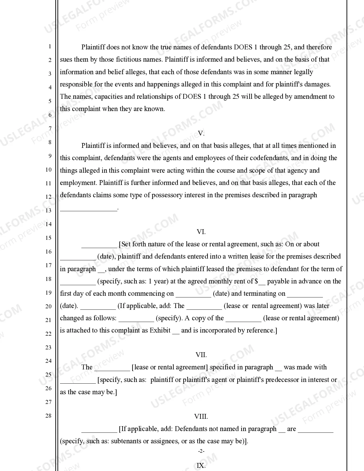 Preview Landlord Complaint for Unlawful Detainer against Holdover Tenant - residential