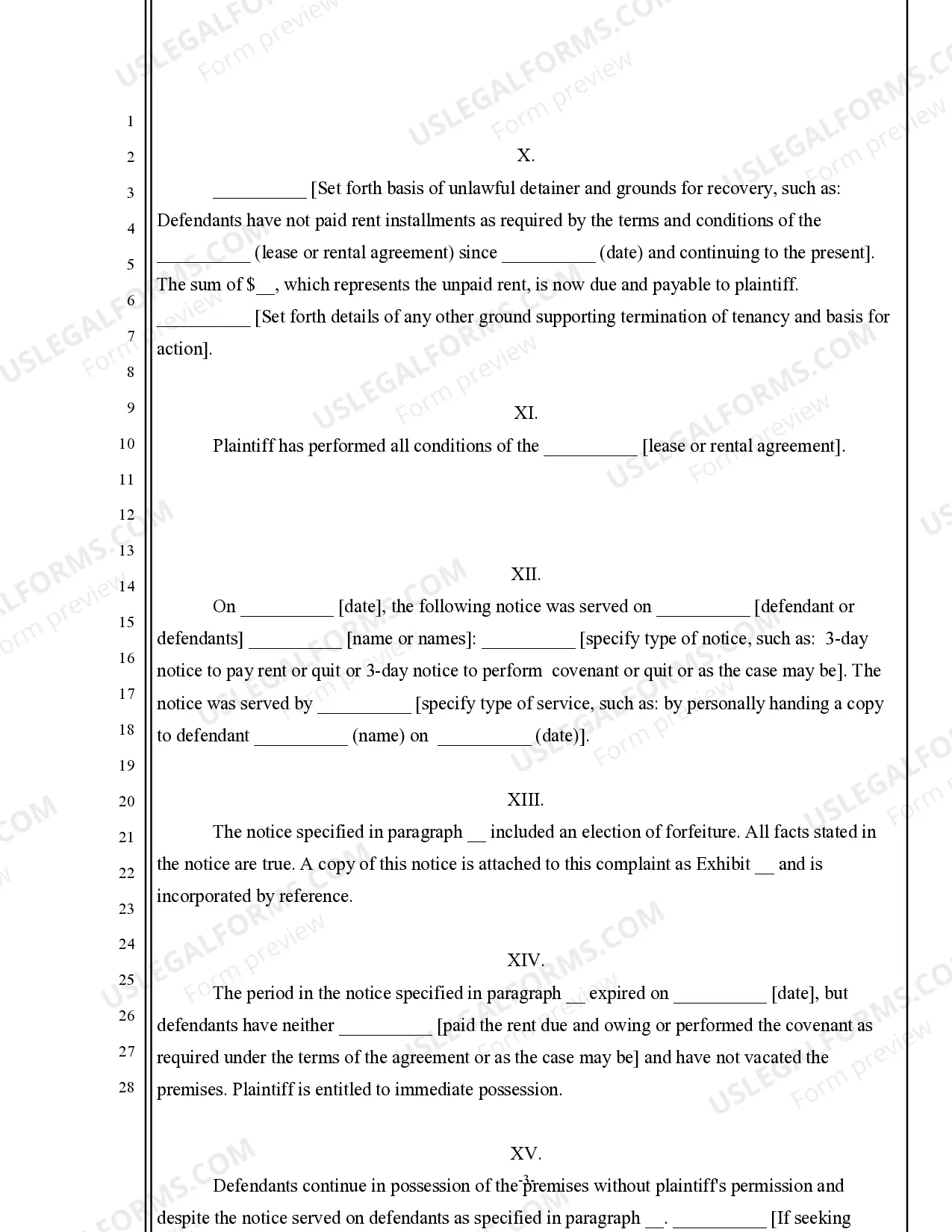 Preview Landlord Complaint for Unlawful Detainer against Holdover Tenant - residential