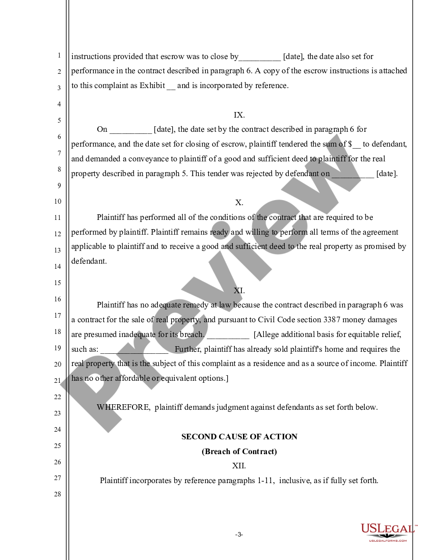 page 2 Complaint for Specific Performance and Alternatively for Breach of Contract preview