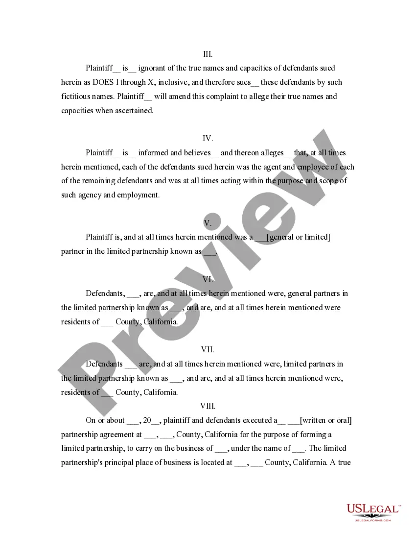 Preview Complaint for Dissolution of Limited Partnership