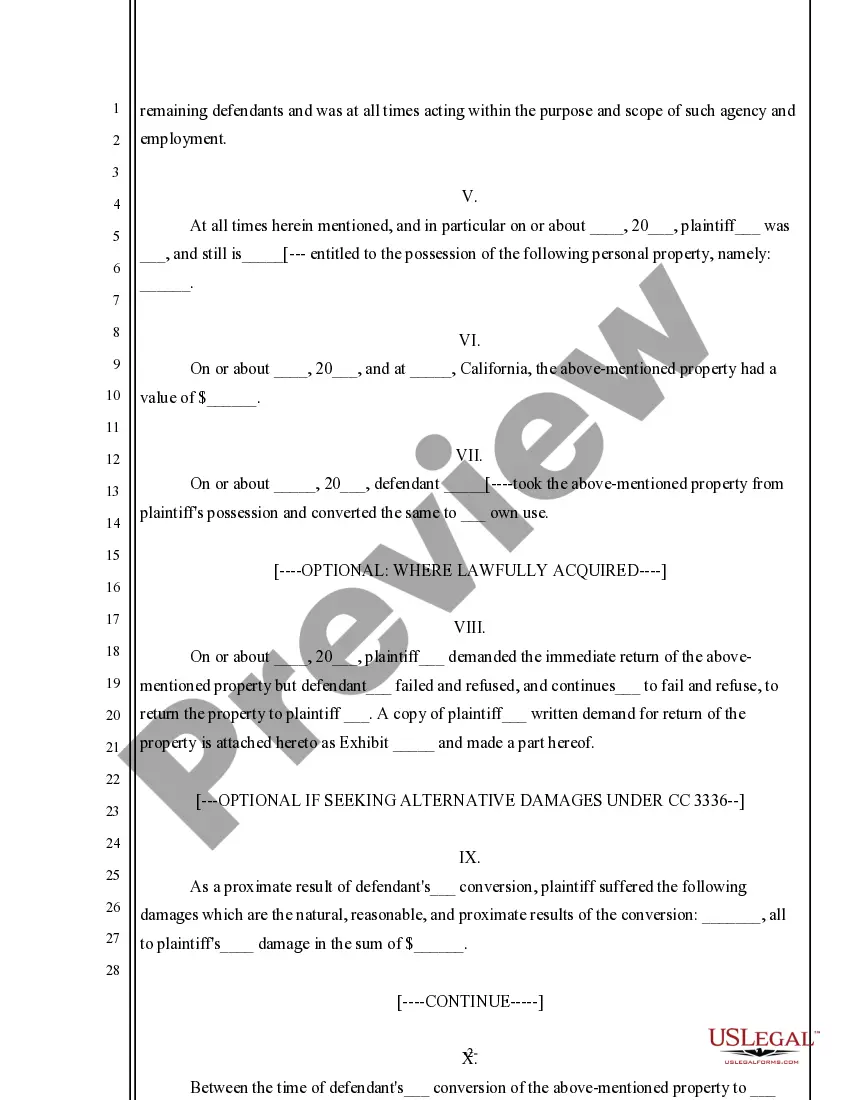 Preview Complaint for Conversion of Personal Property