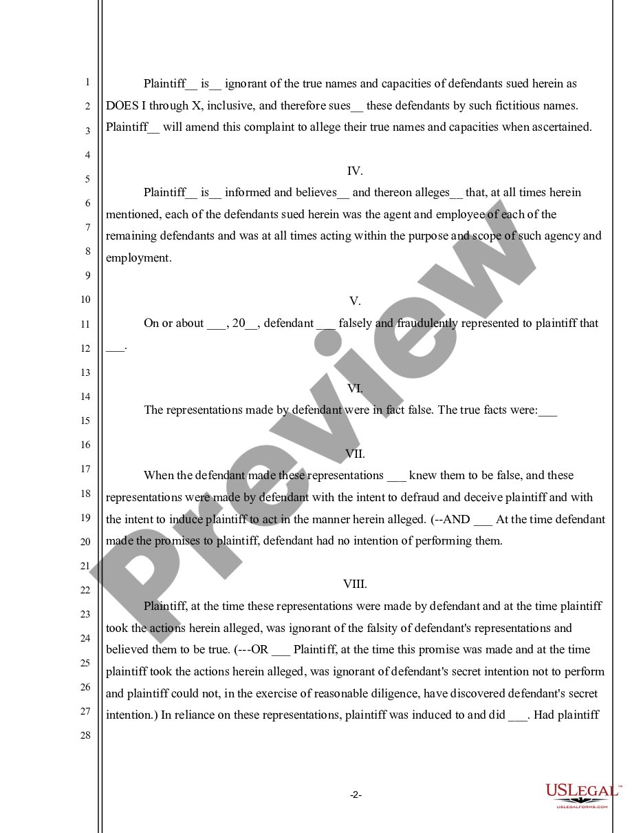 page 1 Complaint for Fraud by Inducement preview
