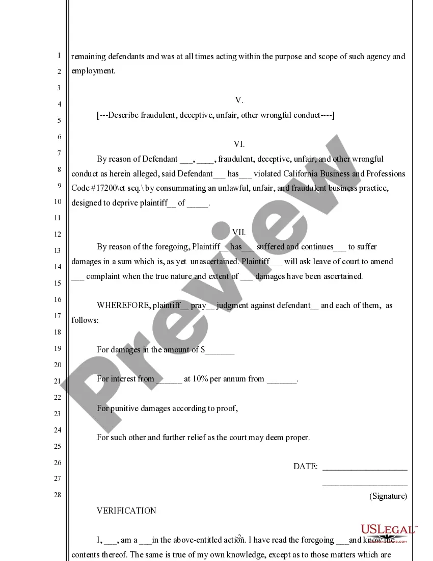 Preview Complaint for Unfair Business Practices