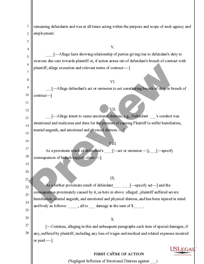 Preview Complaint for Intentional and Negligent Emotional Distress