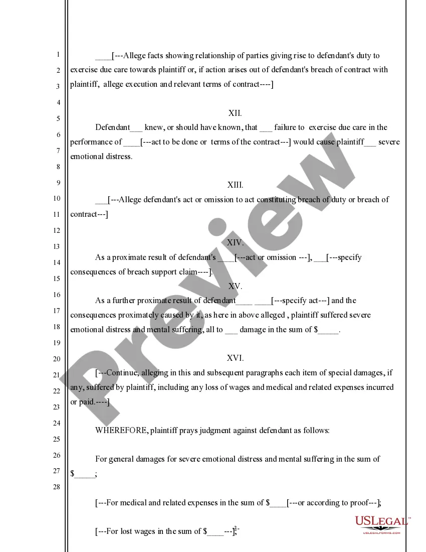 Preview Complaint for Intentional and Negligent Emotional Distress