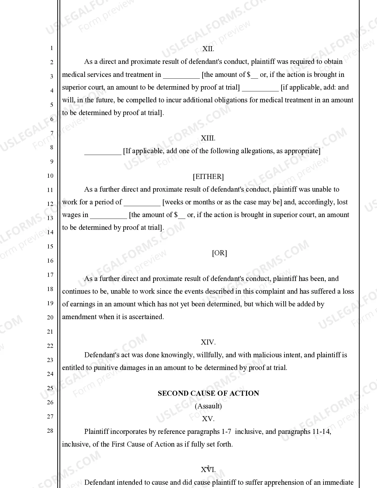 Preview Complaint for Assault and Battery
