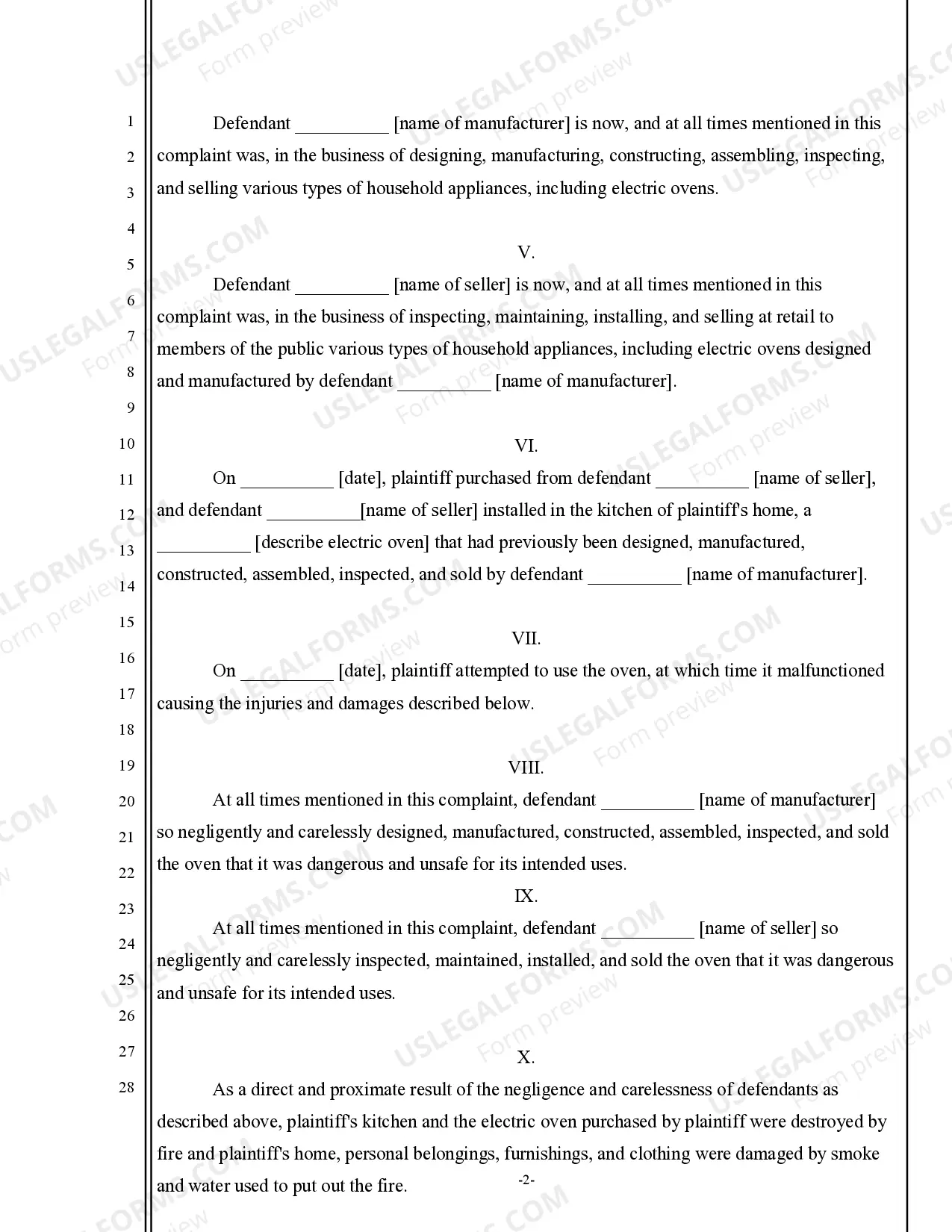 Preview Complaint for Damages and Strict Products Liability - Electric Oven