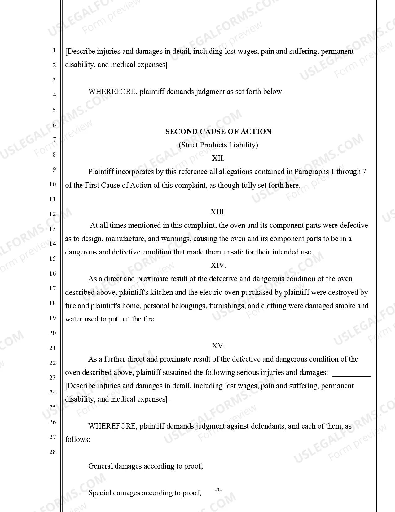 Preview Complaint for Damages and Strict Products Liability - Electric Oven