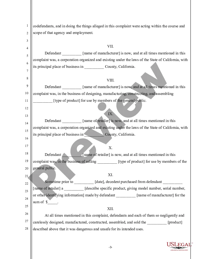 Preview Complaint for Damages and Wrongful Death