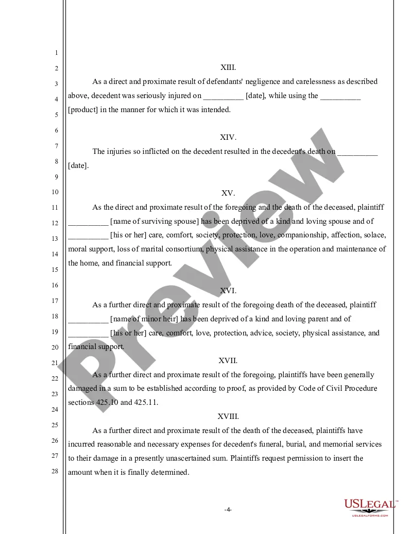 Preview Complaint for Damages and Wrongful Death