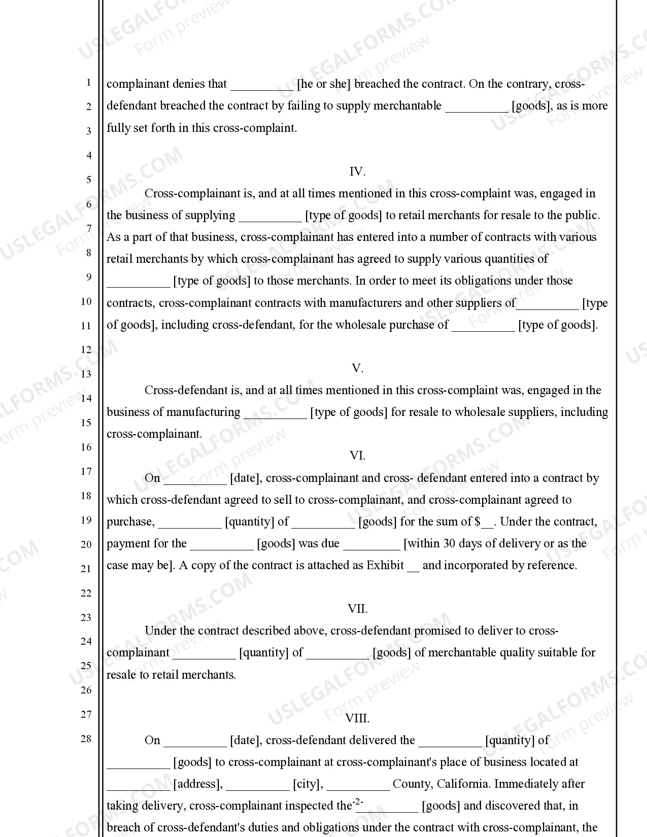 Preview Cross-Complaint for Damages