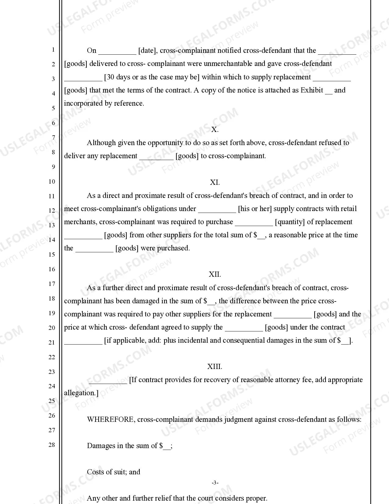 Preview Cross-Complaint for Damages