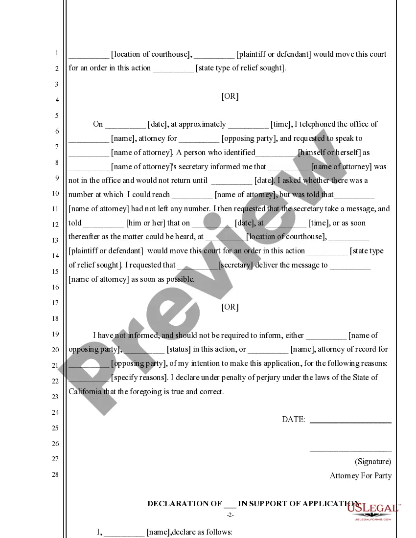 Get Ex Parte Application for Orders and Memo of points and Authorities - General Sample Preview Ex Parte Application for Orders and Memo of points and Authorities - General Sample