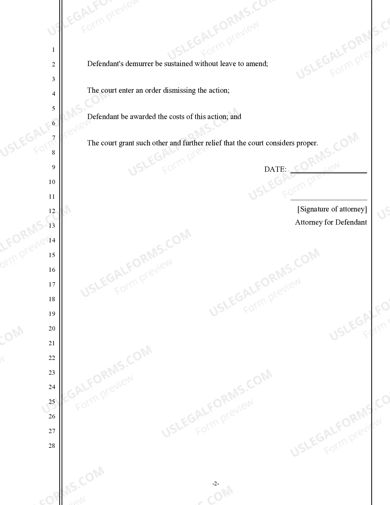 Preview Demurrer to Complaint - General