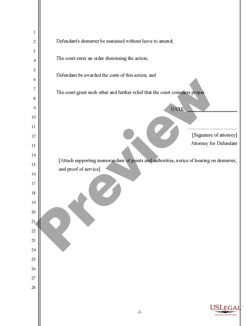 Get Demurrer to the Cause of Action of Plaintiffs Complaint Preview Demurrer to the Cause of Action of Plaintiffs Complaint
