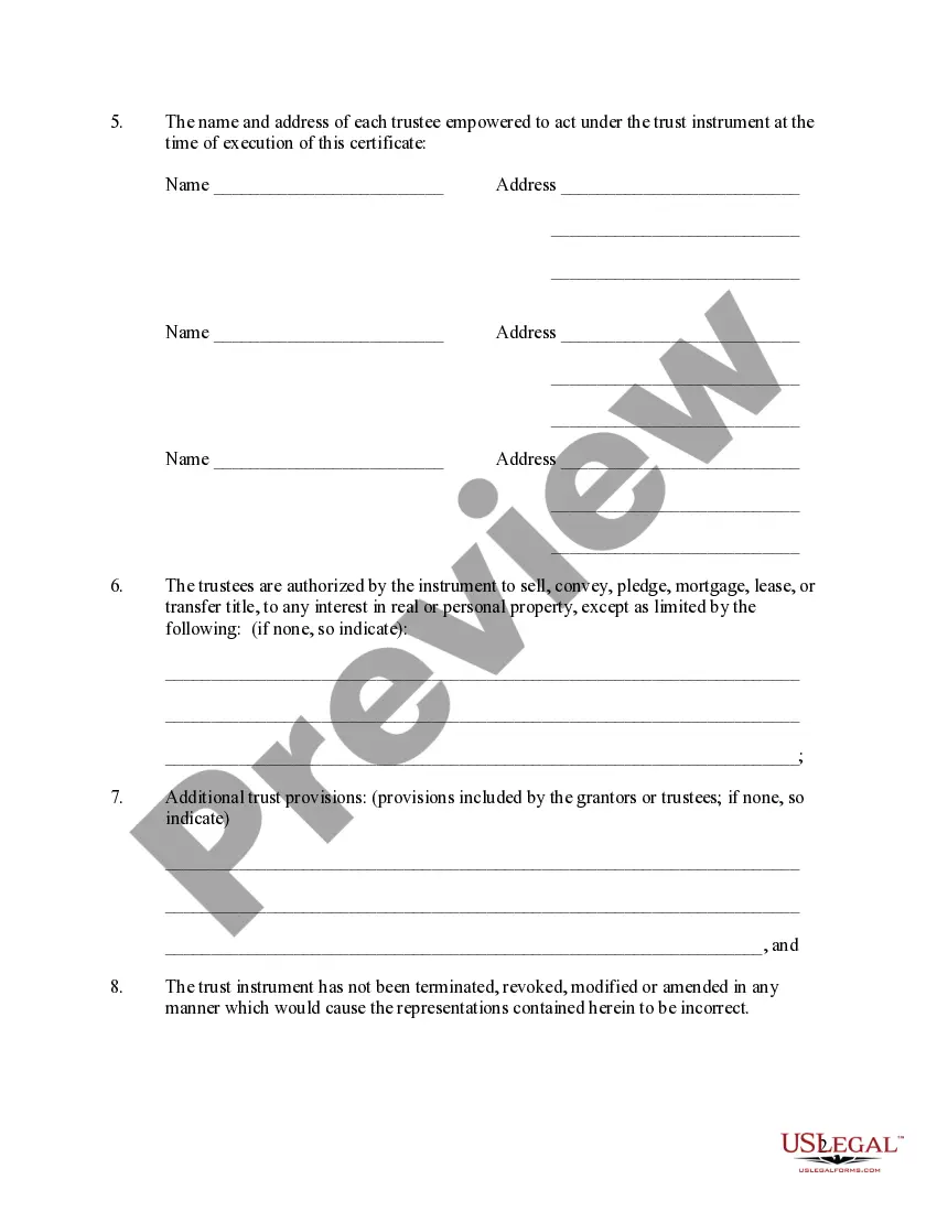 Preview California Certificate of Trust by Individual