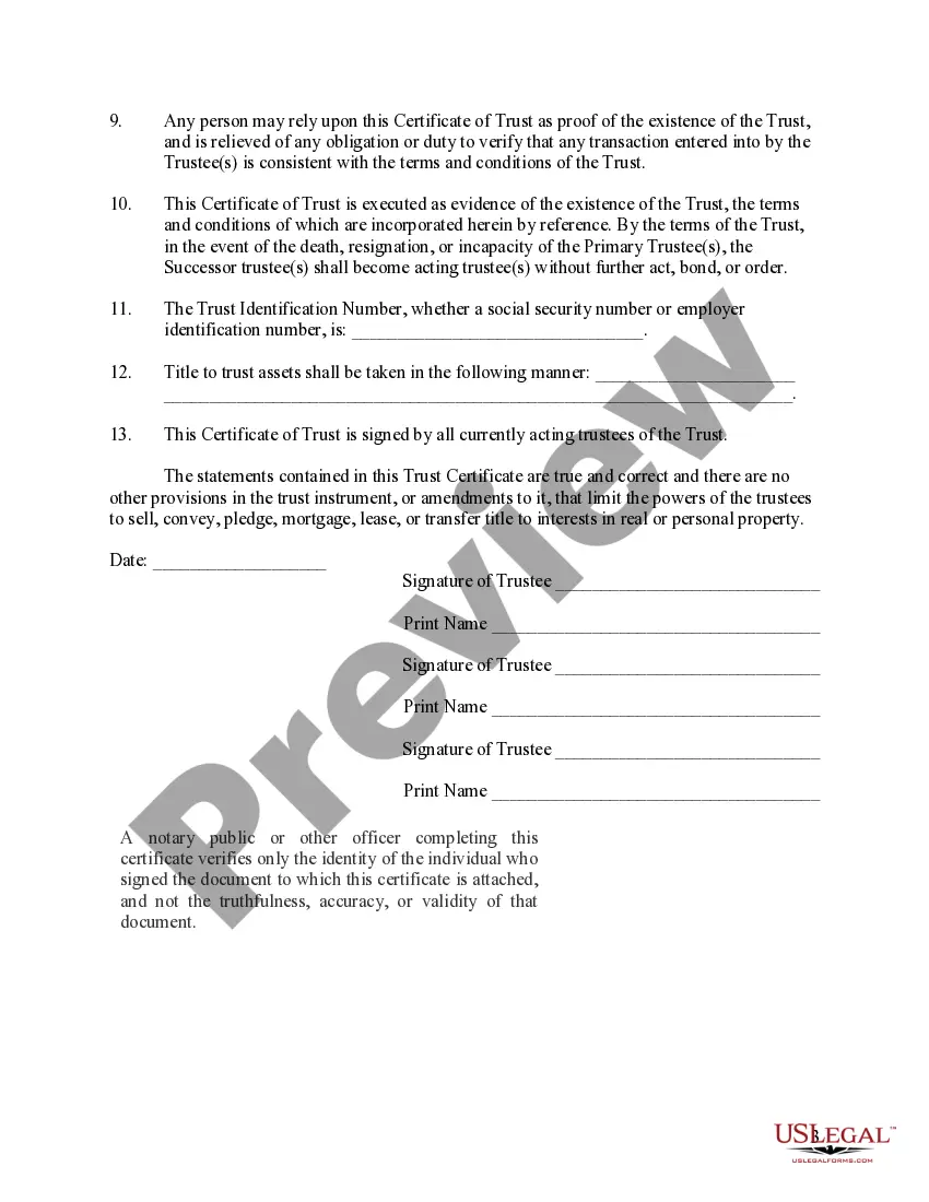 Preview California Certificate of Trust by Individual