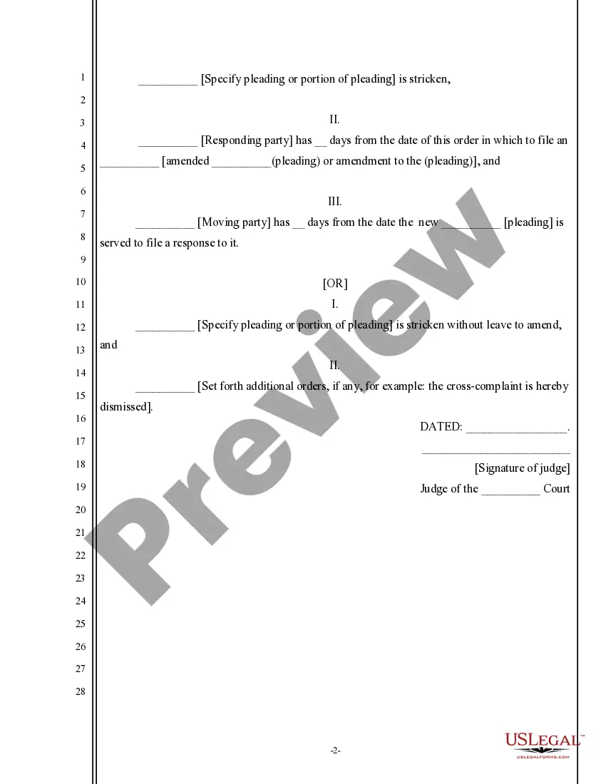 Preview Order Granting or Denying Motion to Strike
