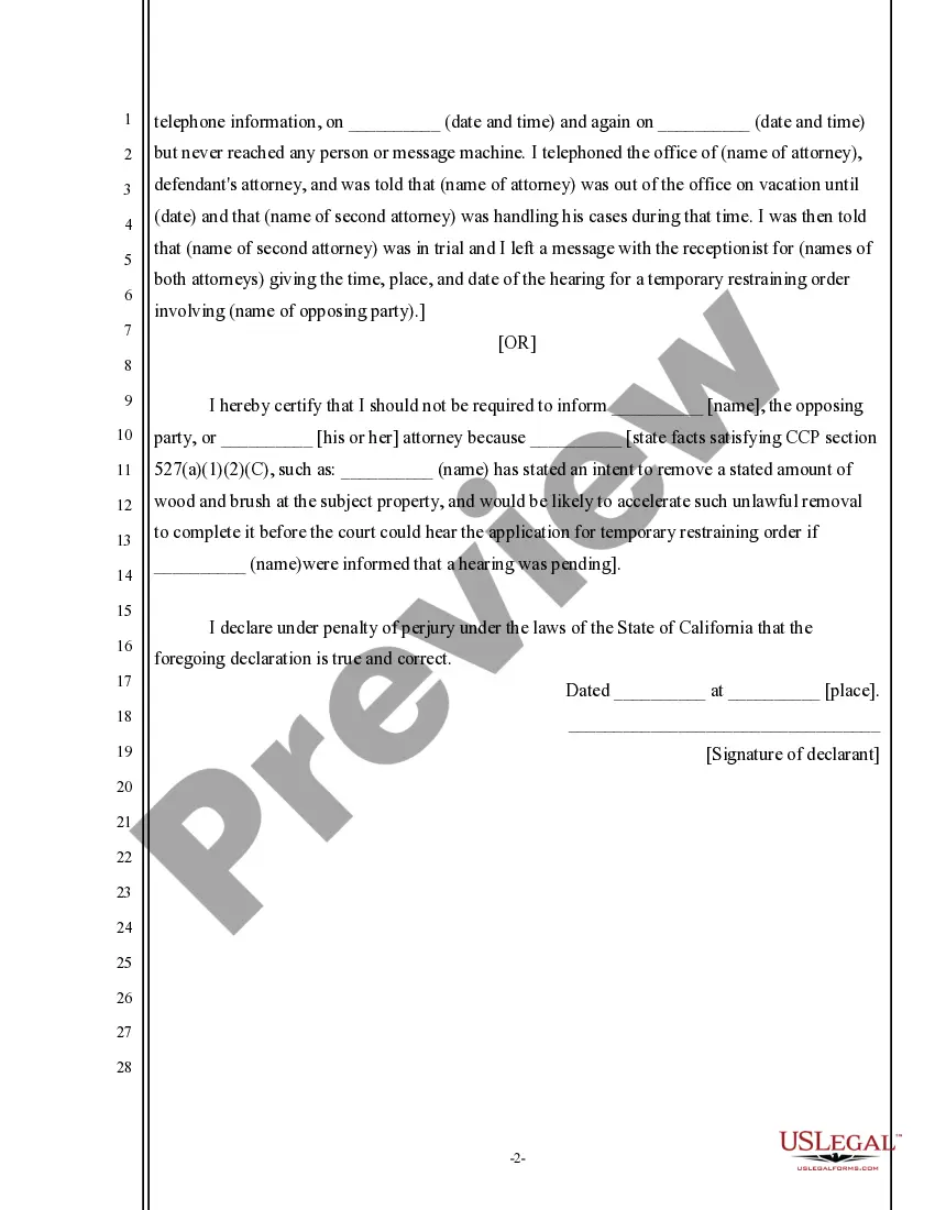Preview Certificate of regarding Notice of Ex Parte Hearing