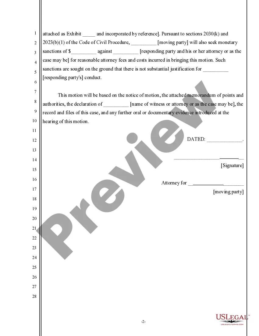 Get Notice of Motion for Order Compelling Answers to Interrogatories and For Sanctions Preview Notice of Motion for Order Compelling Answers to Interrogatories and For Sanctions