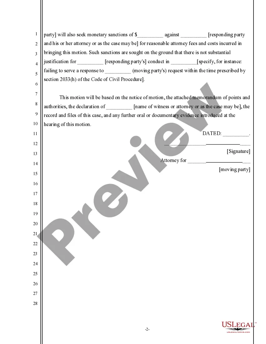 Preview Notice of Motion for Order that Truth of Matters be Deemed Admitted and for Sanctions