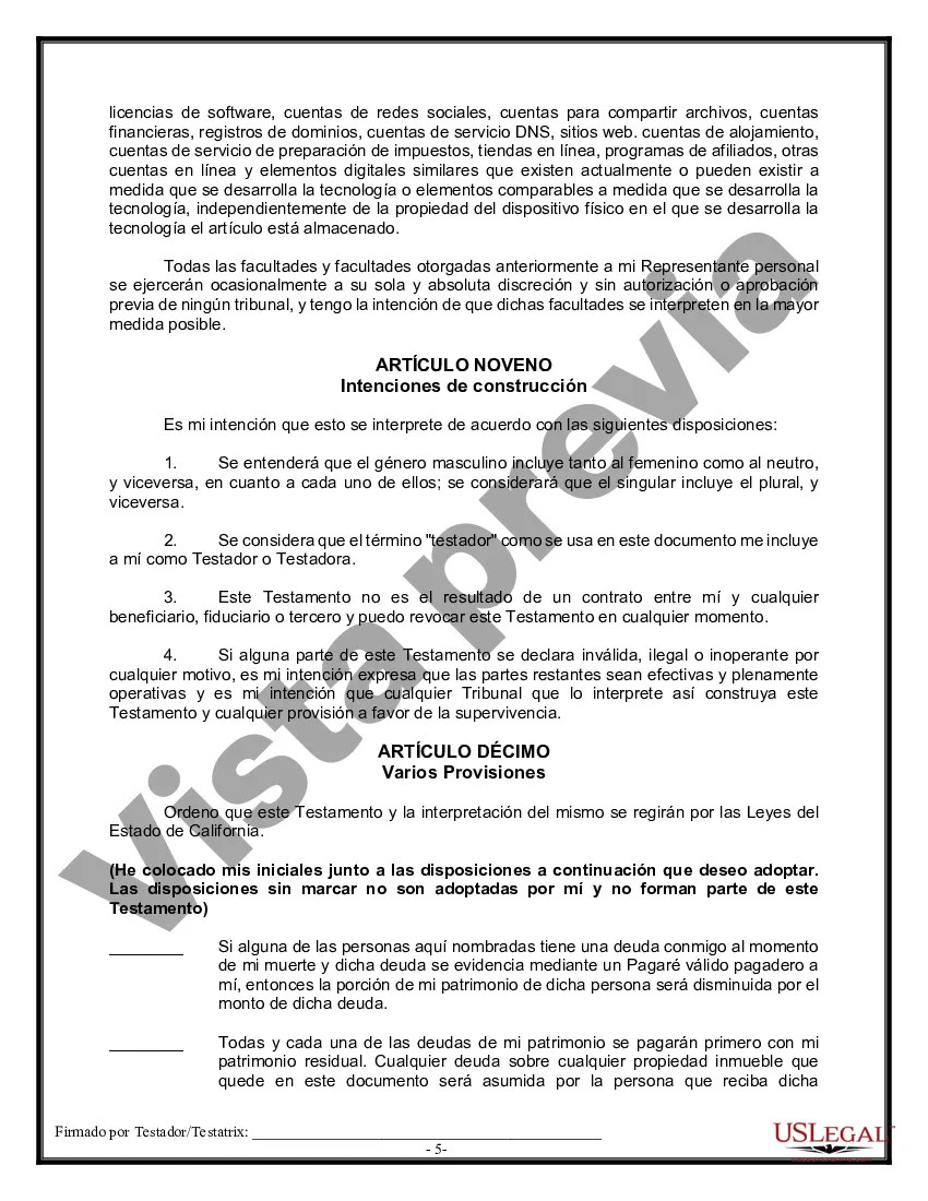 Preview Testamentos mutuos que contienen última voluntad y testamentos para personas solteras sin hijos