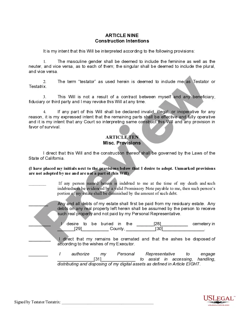 Preview Mutual Wills containing Last Will and Testaments for Man and Woman living together not Married with No Children