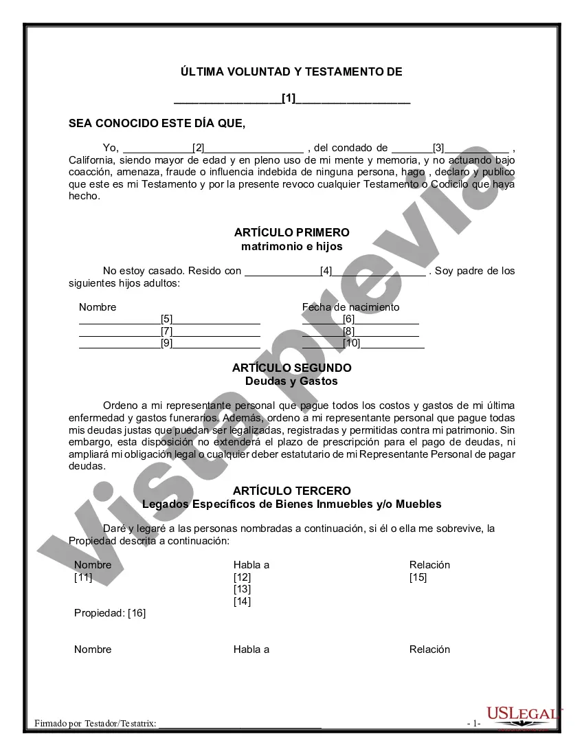 Preview Paquete de Testamentos Mutuos de Últimas Voluntades y Testamentos para Personas Solteras que conviven con Hijos Adultos