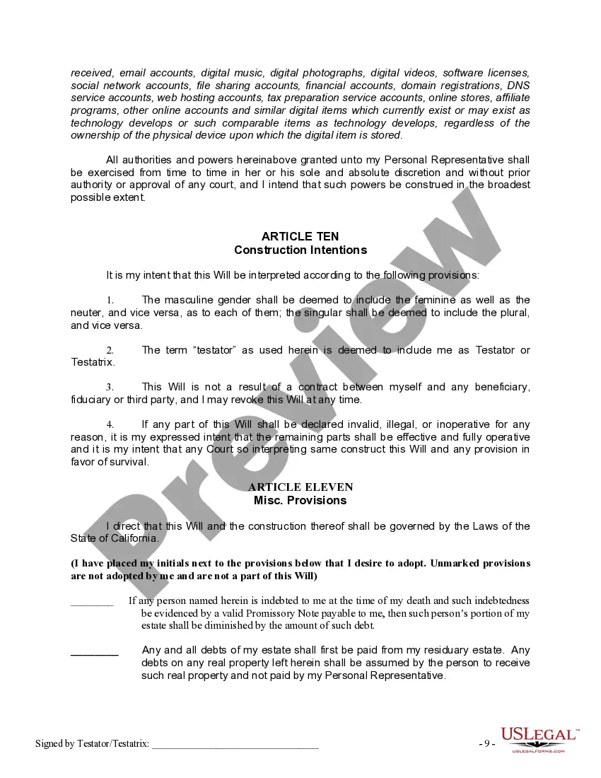 Preview Mutual Wills Package of Last Wills and Testaments for Man and Woman living together not Married with Adult Children