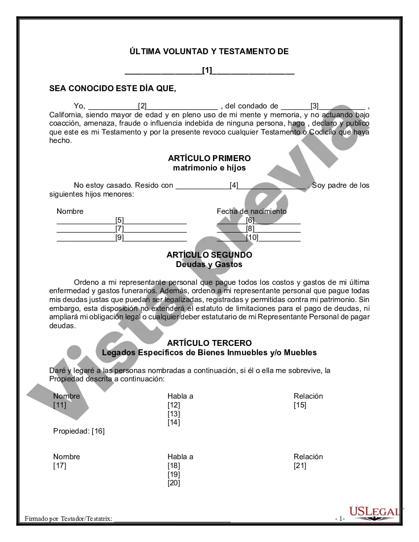 Preview Testamentos Mutuos o Últimas Voluntades y Testamentos para Personas Solteras que conviven con Hijos Menores