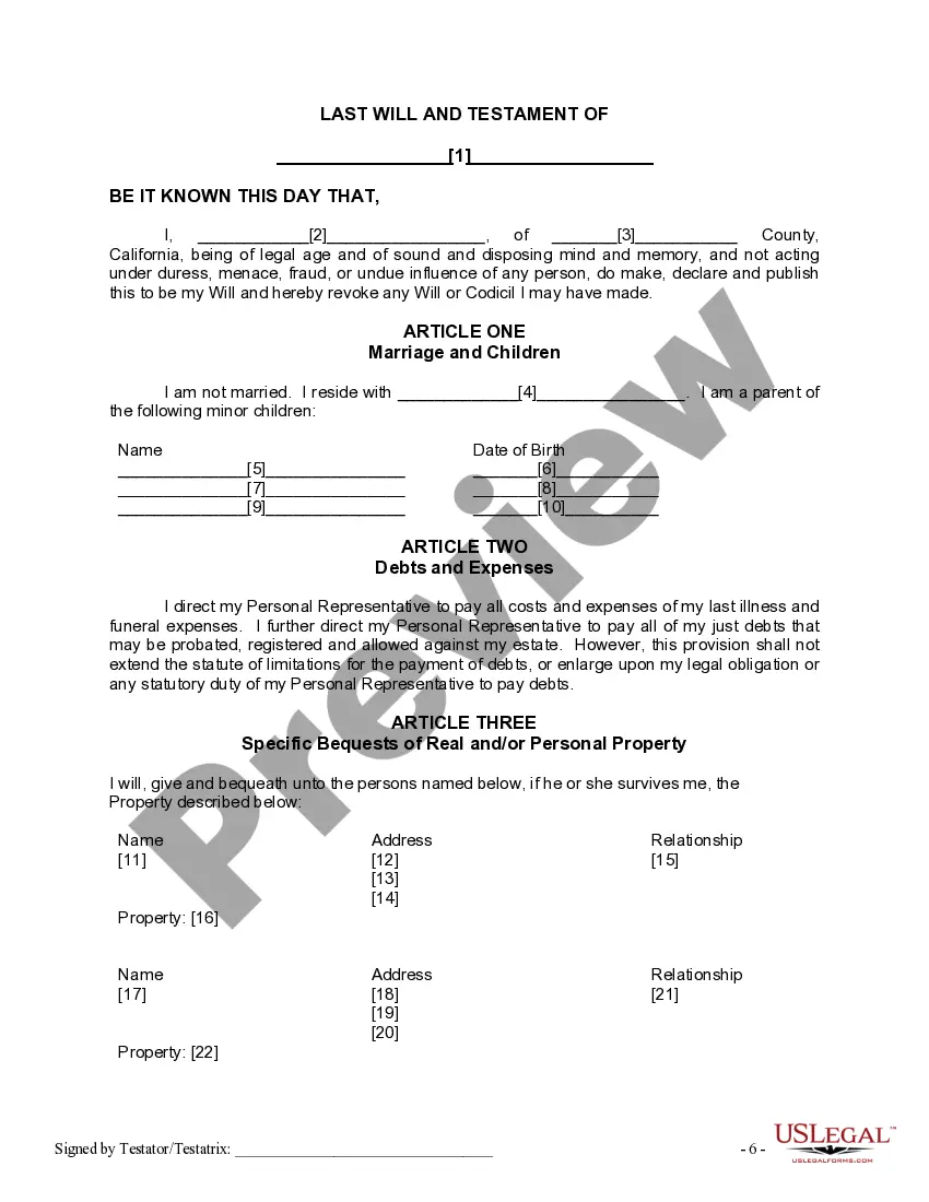 Preview Mutual Wills or Last Will and Testaments for Man and Woman living together, not Married with Minor Children