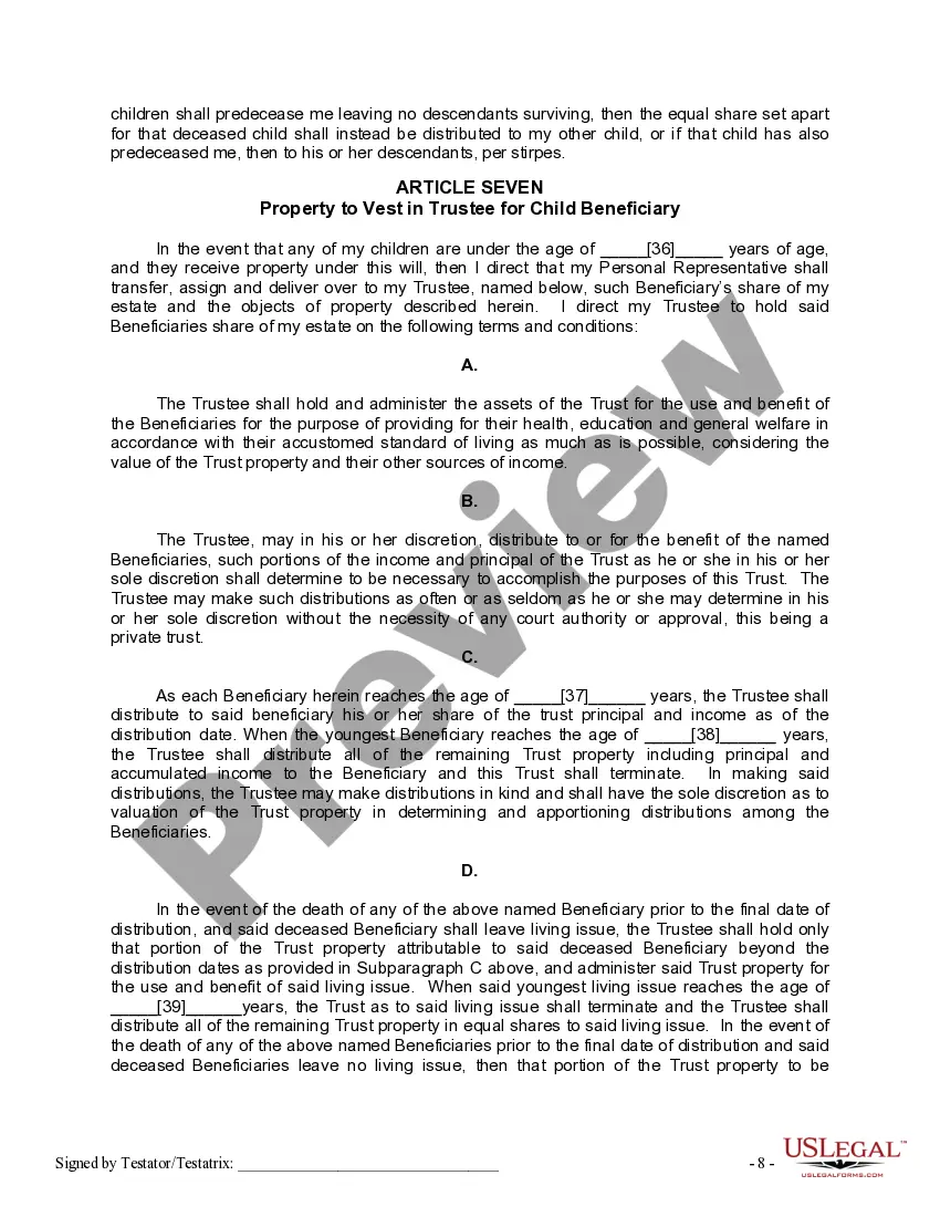Preview Mutual Wills or Last Will and Testaments for Man and Woman living together, not Married with Minor Children