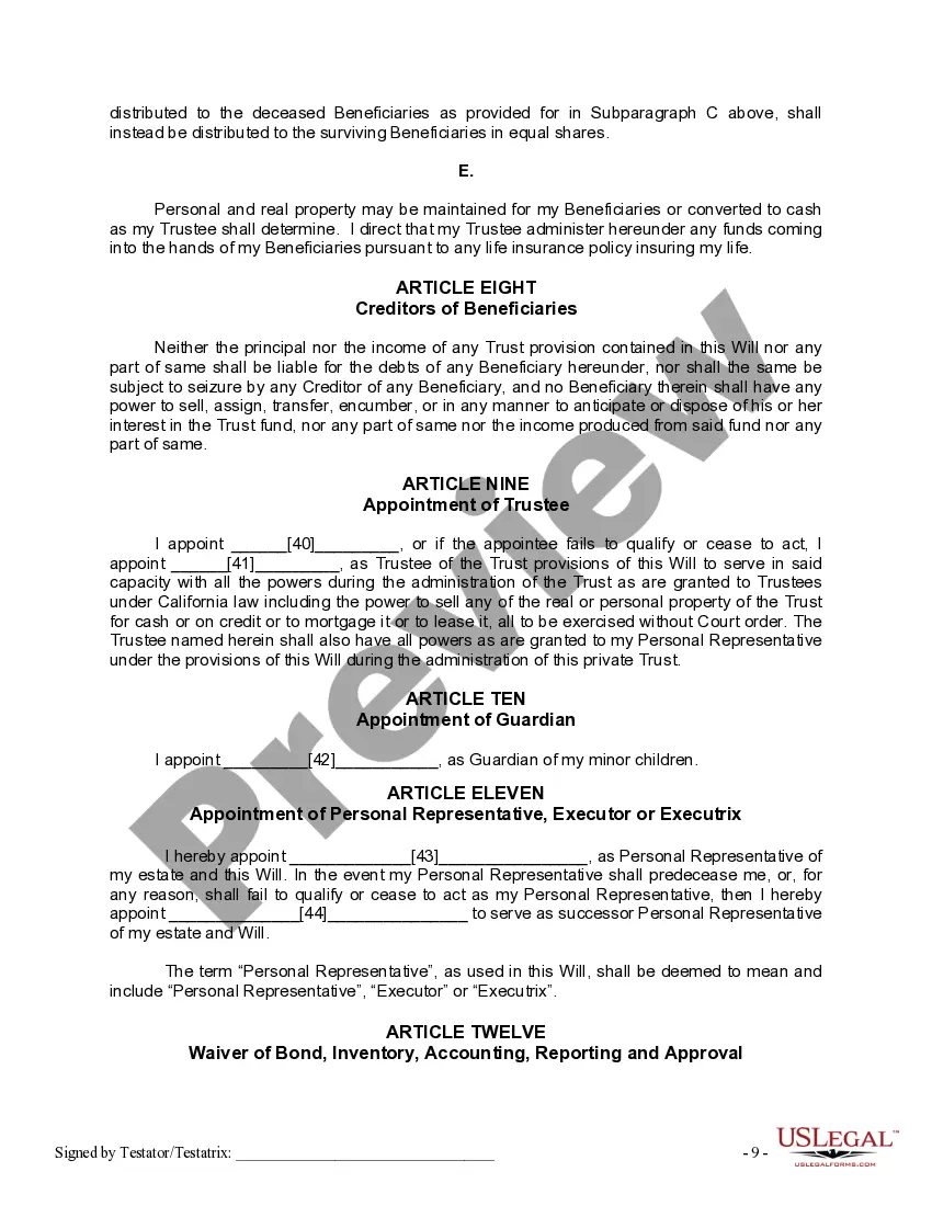 Preview Mutual Wills or Last Will and Testaments for Man and Woman living together, not Married with Minor Children
