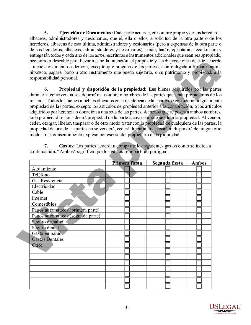 Preview Acuerdo de convivencia no marital de convivencia