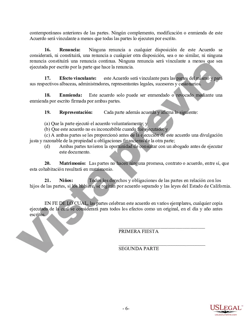 Preview Acuerdo de convivencia no marital de convivencia