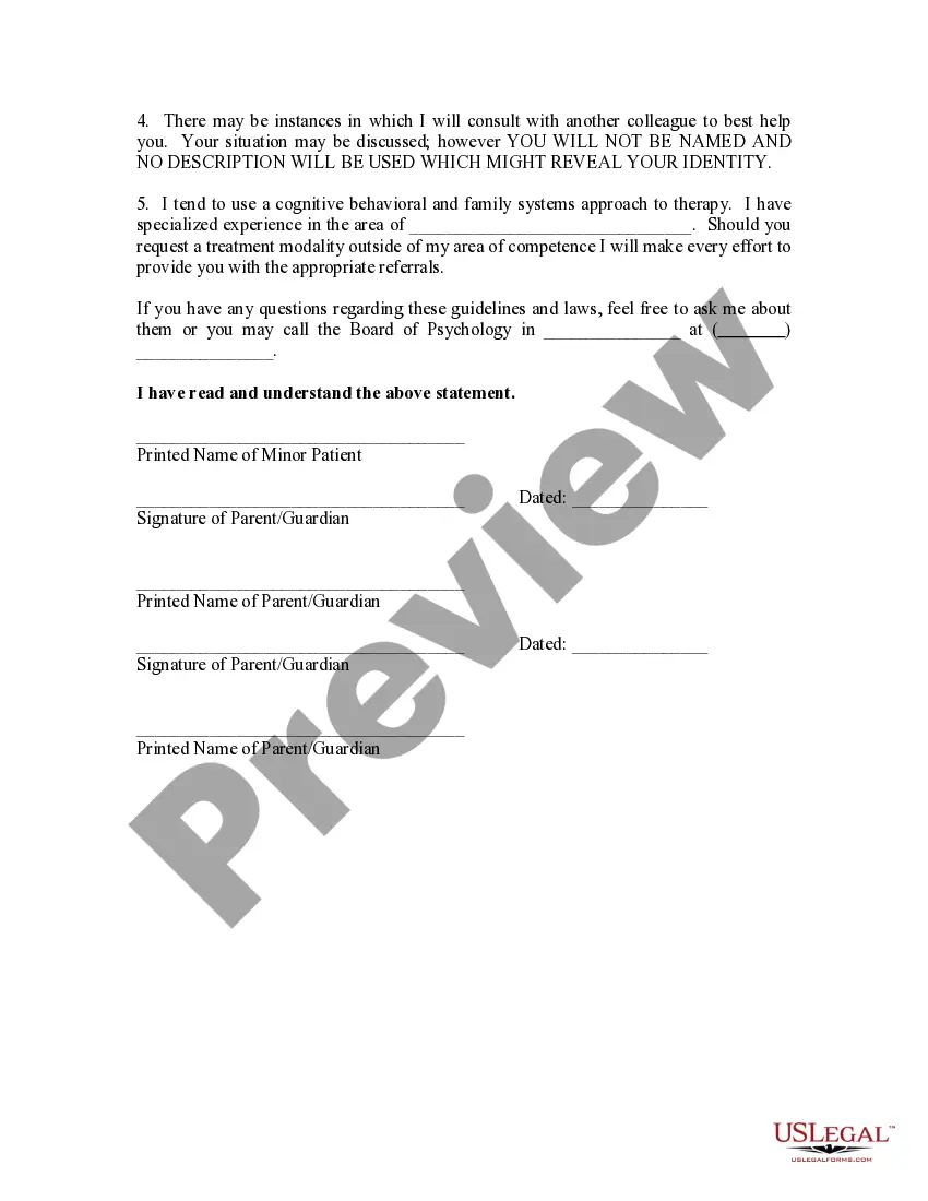 Preview Informed Consent for Counseling Services for a Minor under California Law