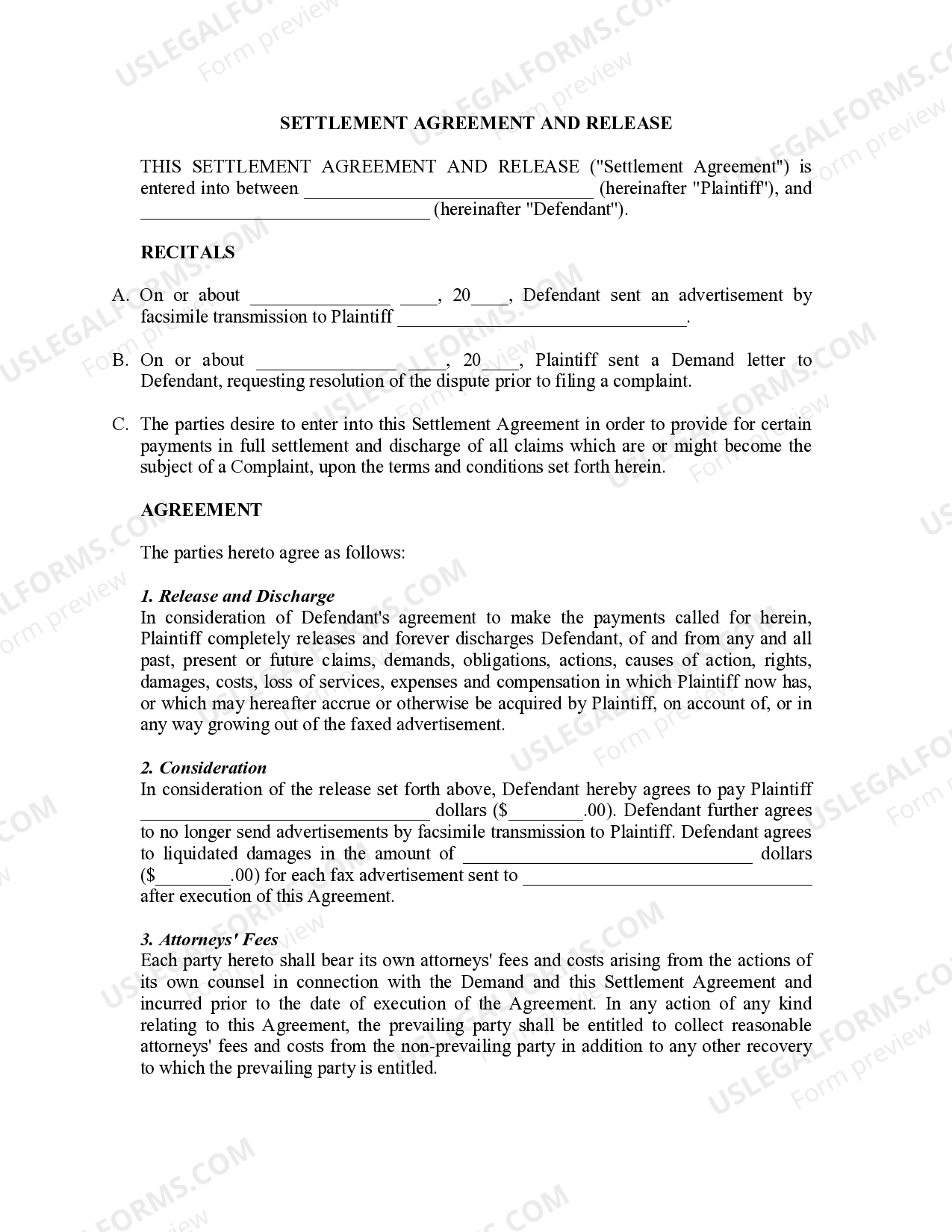 California Settlement Agreement and Release for Cessation of
