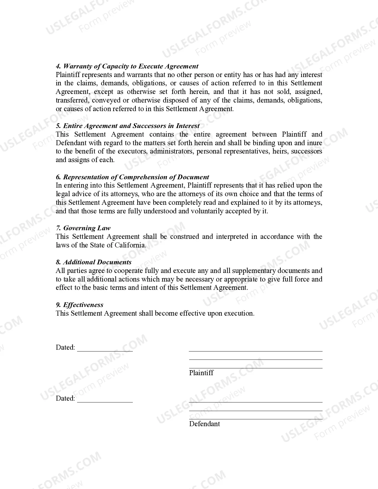 Preview Settlement Agreement and Release for Cessation of Advertisement by Fax