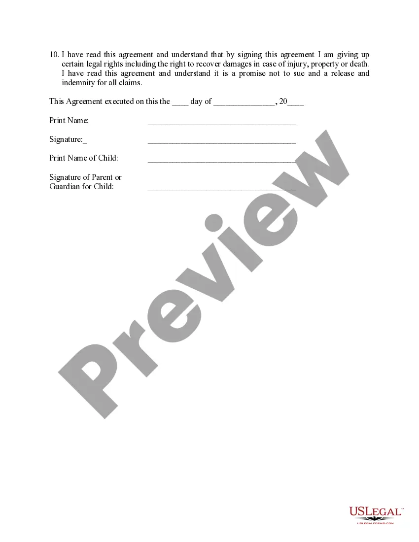 Preview Assumption of Risk, Waiver of Liability, and Indemnity Agreement for Minor Participation in Equestrian Activities