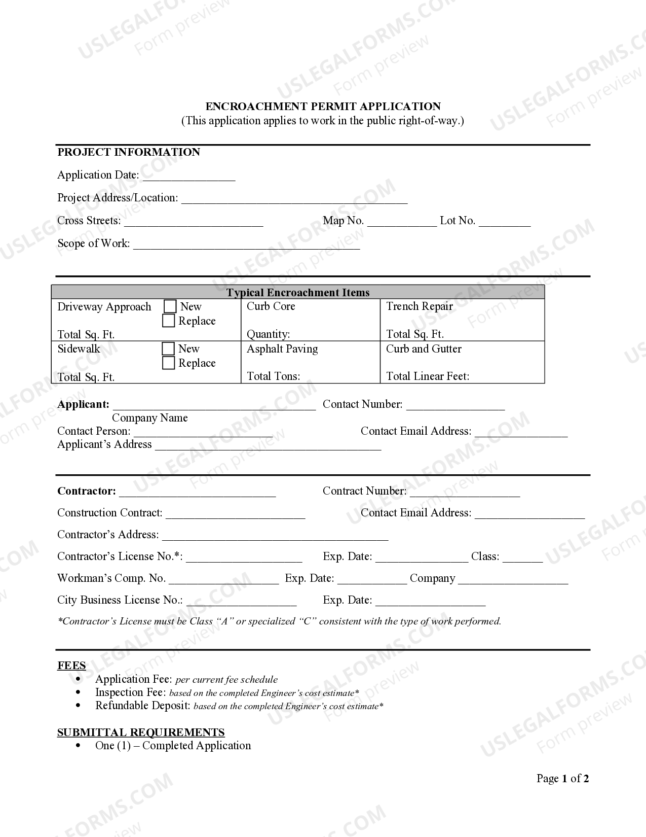 California Encroachment Permit Application US Legal Forms