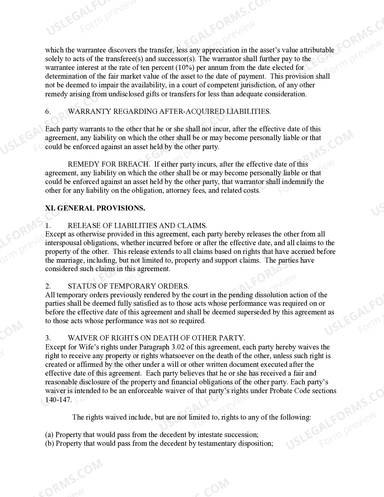 Preview Marital Settlement Agreement