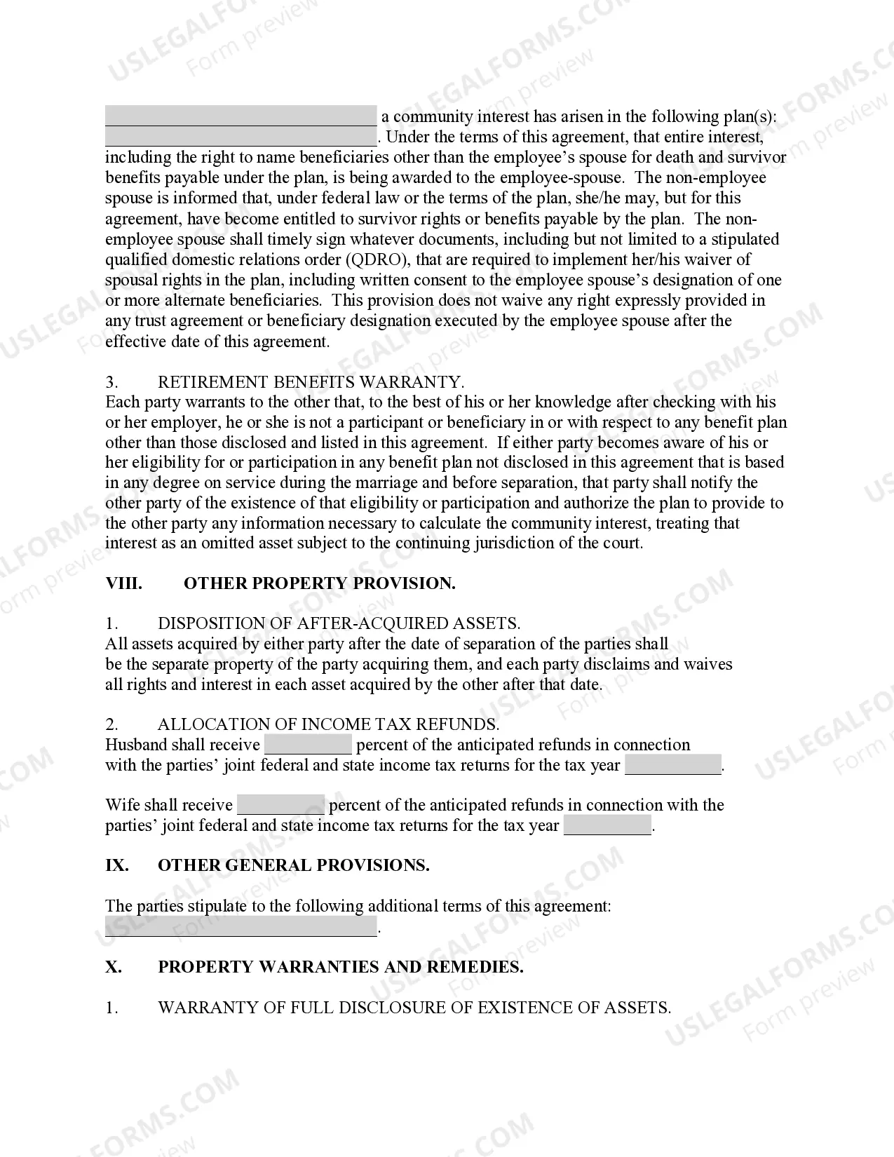 Preview Marital Settlement Agreement