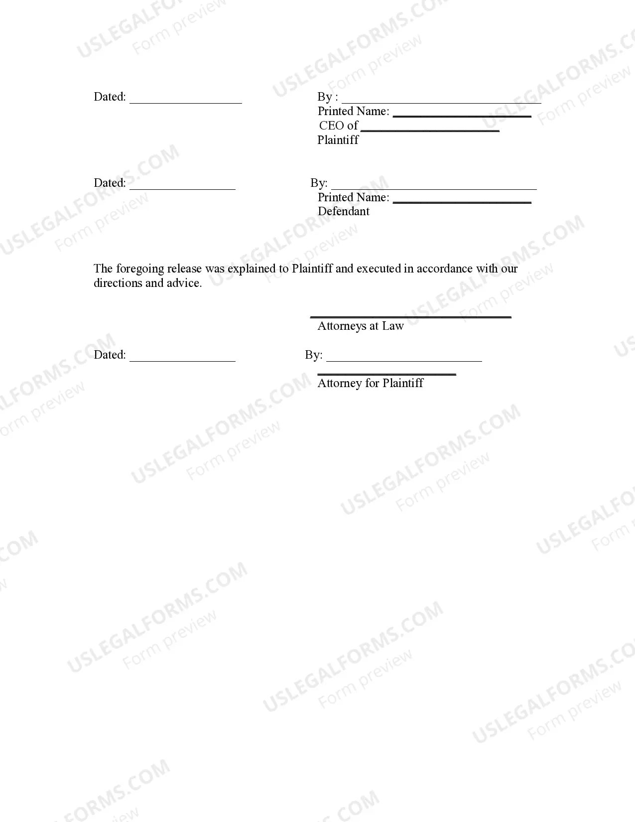 Preview Settlement Agreement and Release